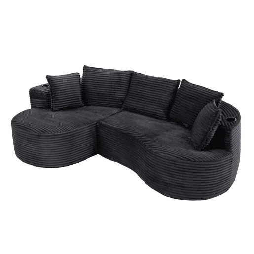 Sofá de 3 lugares - Com porta-copos, bolso de arrumação, alta densidade, almofadas incluídas - Cinza escuro Sofá de 3 lugares - Com porta-copos, bolso de arrumação, alta densidade, almofadas incluídas - Cinza escuro