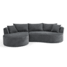 Sofá modular de 3 lugares com chaise longue à esquerda + sofá de 2 lugares - design curvo, tecido de veludo cotelê macio, porta-copos e almofadas, embalado a vácuo - cinzento