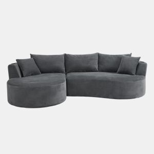 Sofá modular de 3 lugares com chaise longue à esquerda + sofá de 2 lugares - design curvo, tecido de veludo cotelê macio, porta-copos e almofadas, embalado a vácuo - cinzento