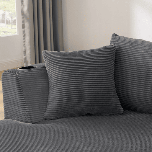 Sofá modular de 3 lugares com chaise longue à esquerda + sofá de 2 lugares - design curvo, tecido de veludo cotelê macio, porta-copos e almofadas, embalado a vácuo - cinzento Sofá modular de 3 lugares com chaise longue à esquerda + sofá de 2 lugares - design curvo, tecido de veludo cotelê macio, porta-copos e almofadas, embalado a vácuo - cinzento