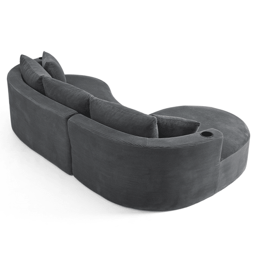 Sofá modular de 3 lugares com chaise longue à esquerda + sofá de 2 lugares - design curvo, tecido de veludo cotelê macio, porta-copos e almofadas, embalado a vácuo - cinzento Sofá modular de 3 lugares com chaise longue à esquerda + sofá de 2 lugares - design curvo, tecido de veludo cotelê macio, porta-copos e almofadas, embalado a vácuo - cinzento