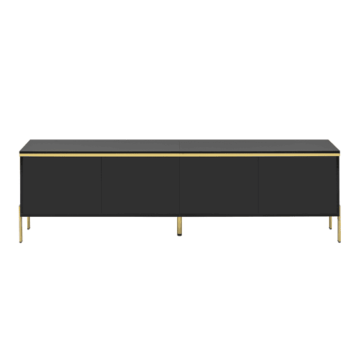 Móvel de TV moderno - 4 portas, alto brilho, arrumação, rebordo dourado - Preto Móvel de TV moderno - 4 portas, alto brilho, arrumação, rebordo dourado - Preto