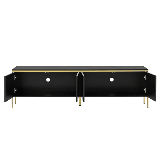 Móvel de TV moderno - 4 portas, alto brilho, arrumação, rebordo dourado - Preto Móvel de TV moderno - 4 portas, alto brilho, arrumação, rebordo dourado - Preto