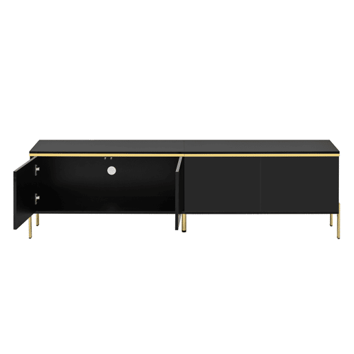 Móvel de TV moderno - 4 portas, alto brilho, arrumação, rebordo dourado - Preto Móvel de TV moderno - 4 portas, alto brilho, arrumação, rebordo dourado - Preto