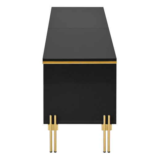 Móvel de TV moderno - 4 portas, alto brilho, arrumação, rebordo dourado - Preto Móvel de TV moderno - 4 portas, alto brilho, arrumação, rebordo dourado - Preto