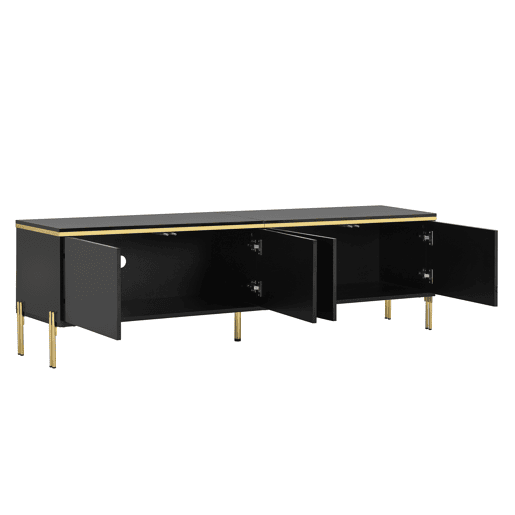 Móvel de TV moderno - 4 portas, alto brilho, arrumação, rebordo dourado - Preto Móvel de TV moderno - 4 portas, alto brilho, arrumação, rebordo dourado - Preto
