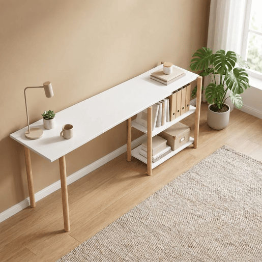 HOMCOM Secretária de Canto Dobrável 150 cm, Secretária em L com Prateleiras e Estrutura em Bambu, Branco HOMCOM Secretária de Canto Dobrável 150 cm, Secretária em L com Prateleiras e Estrutura em Bambu, Branco