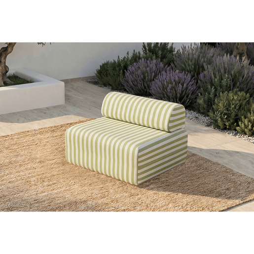 Poltrona listrada para exterior, branca e verde anis Poltrona listrada para exterior, branca e verde anis