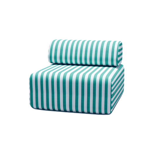 Poltrona listrada para exterior, branca e azul turquesa