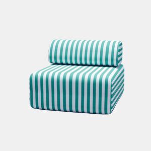 Poltrona listrada para exterior, branca e azul turquesa