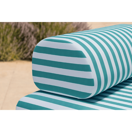 Poltrona listrada para exterior, branca e azul turquesa