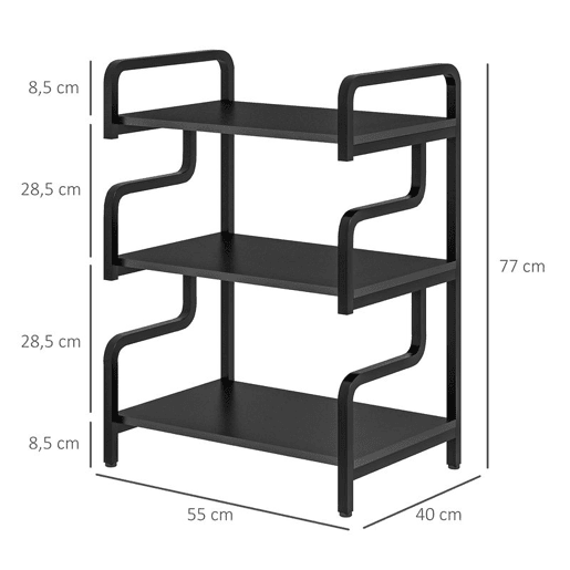 HOMCOM Suporte para Impressora de 3 Níveis, Móvel com Estrutura em Aço e Estante de Arrumação Multiusos para Escritório, Casa ou Escola, 55x40x77 cm, Preto