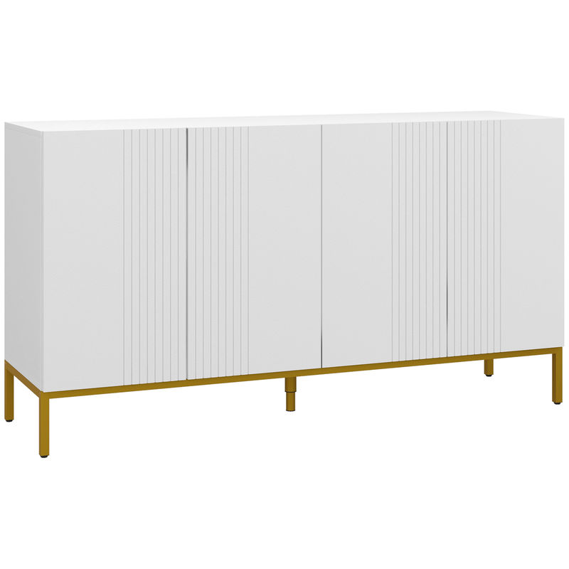 Homcom aparador de 4 puertas, aparador de salón estrecho con estantes ajustables, armario de cocina con cierre suave y patas doradas, para entrada, dormitorio, 140x40x75 cm, blanco