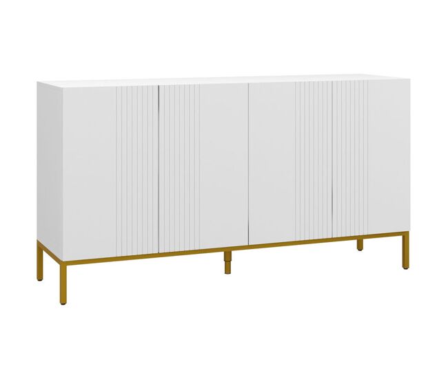 Homcom aparador de 4 puertas, aparador de salón estrecho con estantes ajustables, armario de cocina con cierre suave y patas doradas, para entrada, dormitorio, 140x40x75 cm, blanco