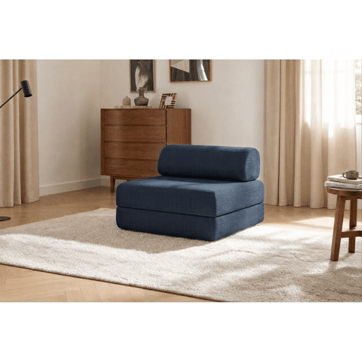 Poltrona conversível de veludo cotelê azul Poltrona conversível de veludo cotelê azul