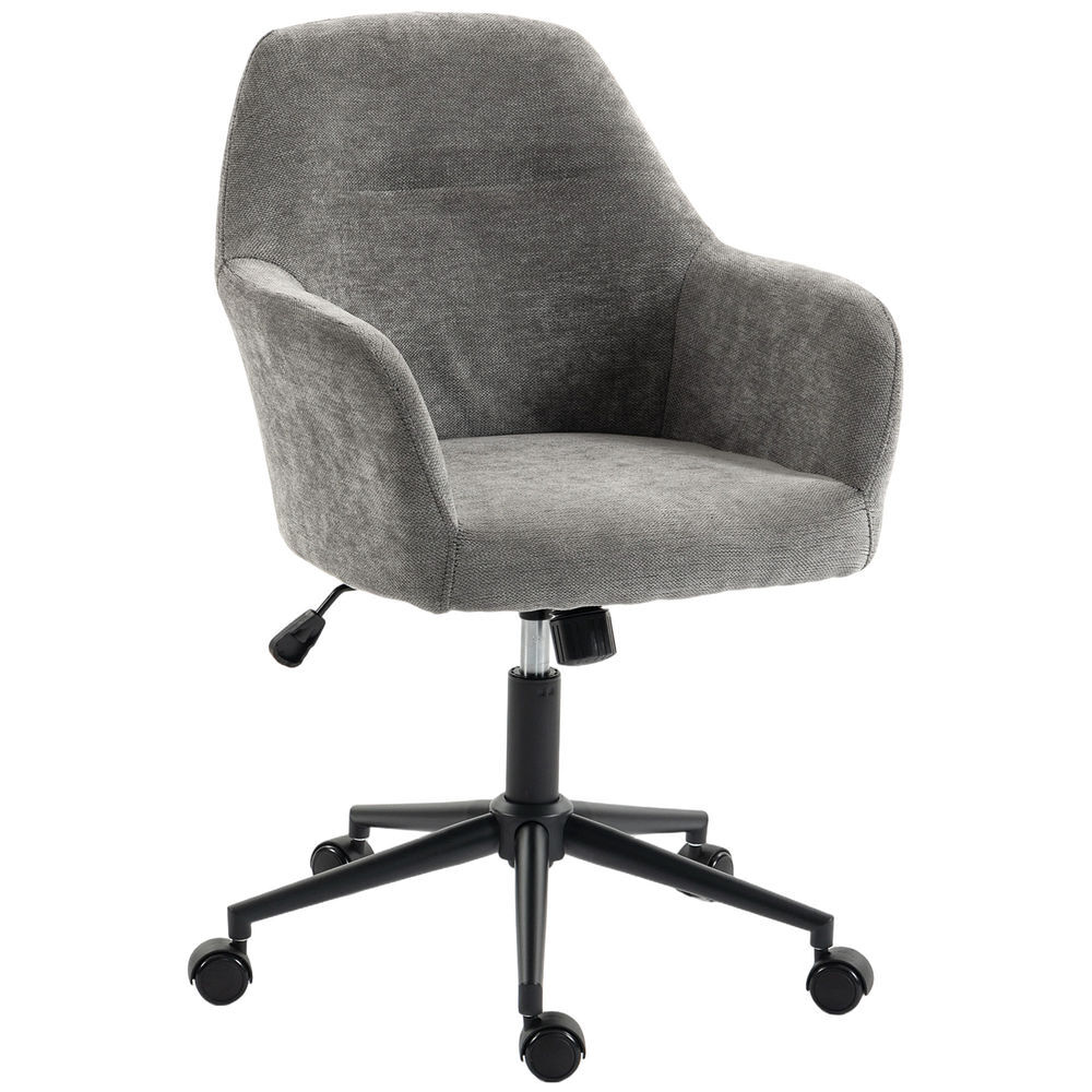 Homcom silla de oficina con ruedas, silla de escritorio de chenilla con función basculante, acolchado grueso, altura ajustable, reposabrazos, para casa, oficina, gris