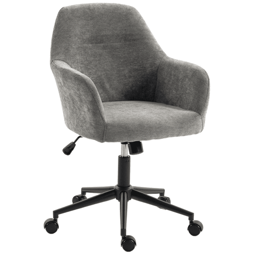 HOMCOM Cadeira de Escritório em Chenille com Rodas, Acolchoamento Espesso, Função Basculante, Altura Ajustável, Cinzenta
