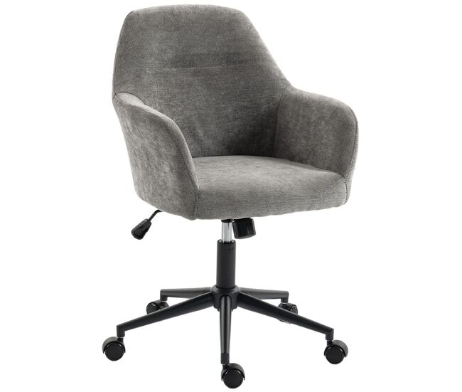 Homcom silla de oficina con ruedas, silla de escritorio de chenilla con función basculante, acolchado grueso, altura ajustable, reposabrazos, para casa, oficina, gris