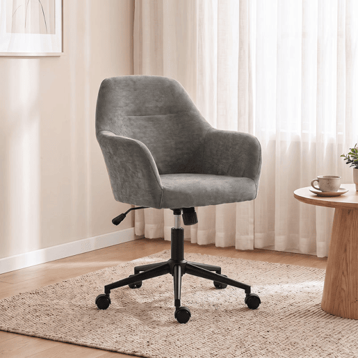 HOMCOM Cadeira de Escritório em Chenille com Rodas, Acolchoamento Espesso, Função Basculante, Altura Ajustável, Cinzenta