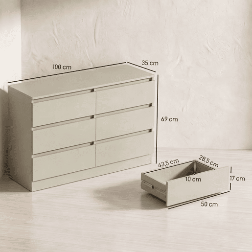 HOMCOM Cómoda com 6 Gavetas, Design Moderno de Coluna Dupla, Armário de Arrumação para Quarto e Sala, 100 x 35 x 69 cm, Castanho Claro HOMCOM Cómoda com 6 Gavetas, Design Moderno de Coluna Dupla, Armário de Arrumação para Quarto e Sala, 100 x 35 x 69 cm, Castanho Claro