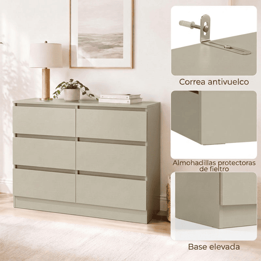 HOMCOM Cómoda com 6 Gavetas, Design Moderno de Coluna Dupla, Armário de Arrumação para Quarto e Sala, 100 x 35 x 69 cm, Castanho Claro HOMCOM Cómoda com 6 Gavetas, Design Moderno de Coluna Dupla, Armário de Arrumação para Quarto e Sala, 100 x 35 x 69 cm, Castanho Claro