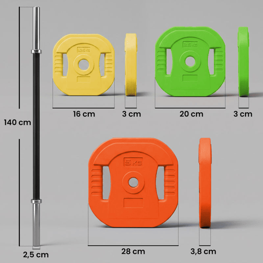 SPORTNOW Conjunto de Pesos 20 kg com 6 Discos, Barra Antiderrapante e Clips, para Treino em Casa SPORTNOW Conjunto de Pesos 20 kg com 6 Discos, Barra Antiderrapante e Clips, para Treino em Casa