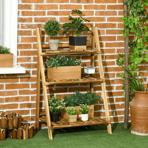 Suporte para plantas em madeira de 3 níveis dobrável Suporte para plantas em madeira de 3 níveis dobrável