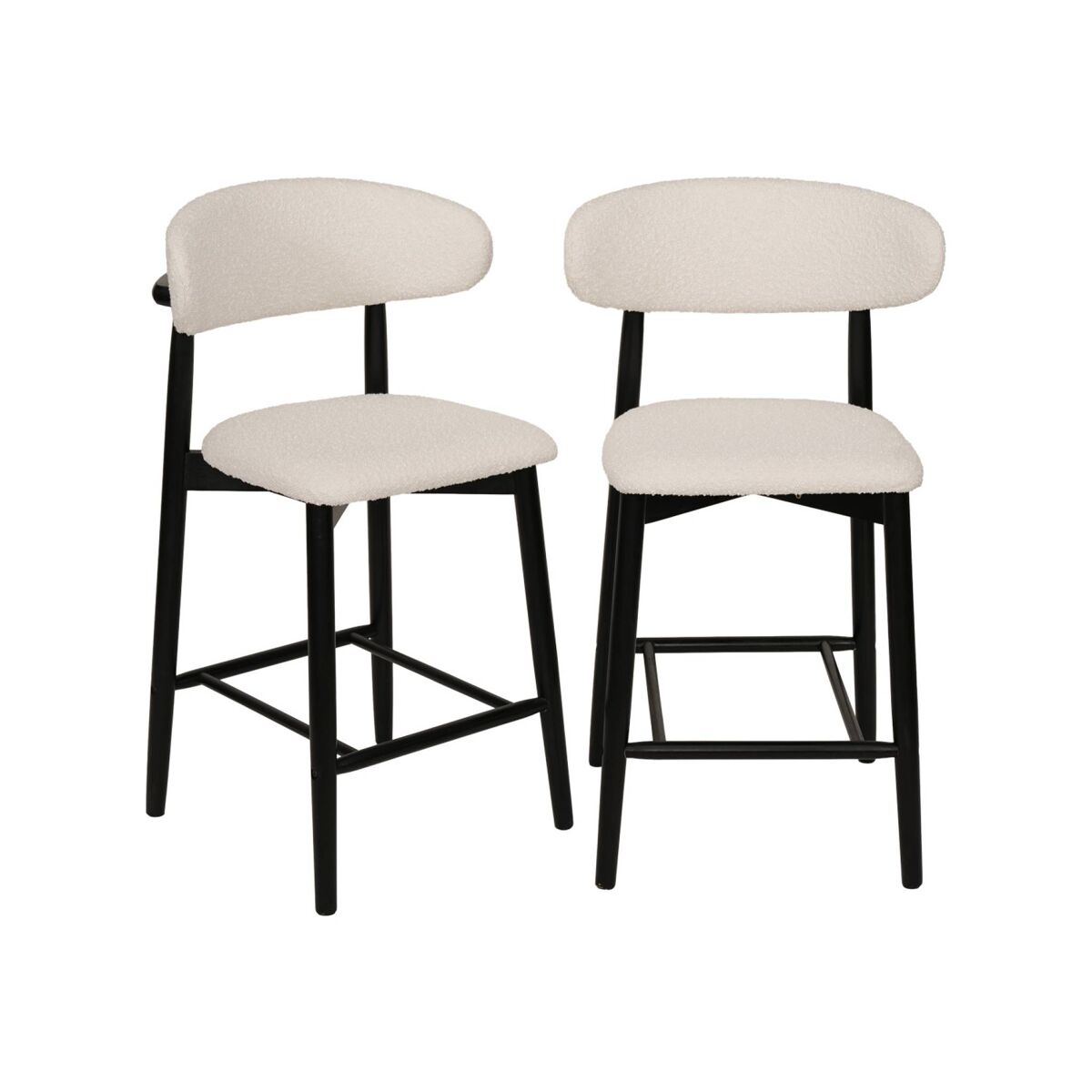 Taburete de bar de madera de hevea y tejido borreguito, set de 2, paola, negro, 57x50x100 cm