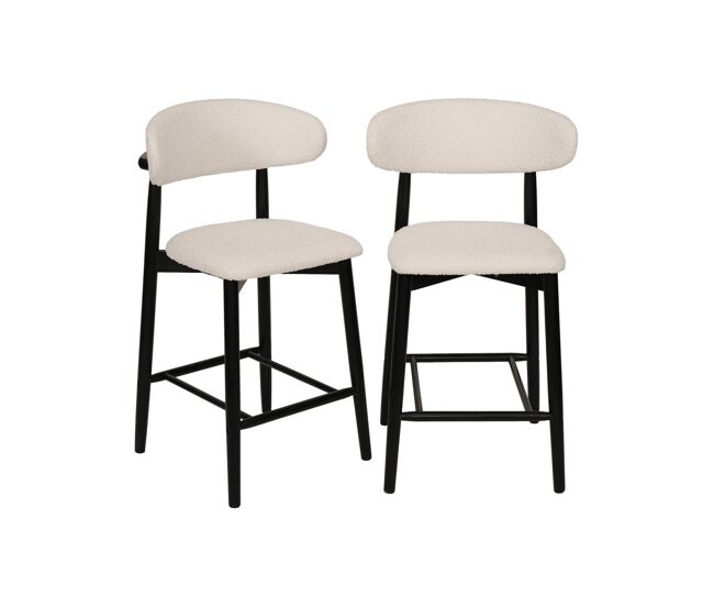 Taburete de bar de madera de hevea y tejido borreguito, set de 2, paola, negro, 57x50x100 cm