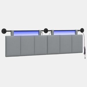 Cabeceira de cama suspensa Com luz LED Cinzento-claro Tecido