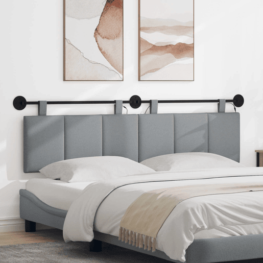 Cabeceira de cama suspensa Com luz LED Cinzento-claro Tecido Cabeceira de cama suspensa Com luz LED Cinzento-claro Tecido