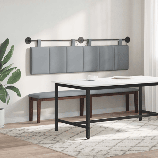Cabeceira de cama suspensa Com luz LED Cinzento-claro Tecido Cabeceira de cama suspensa Com luz LED Cinzento-claro Tecido