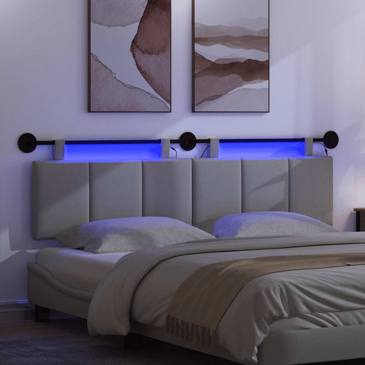 Cabeceira de cama suspensa Com luz LED Cinzento-claro Tecido Cabeceira de cama suspensa Com luz LED Cinzento-claro Tecido