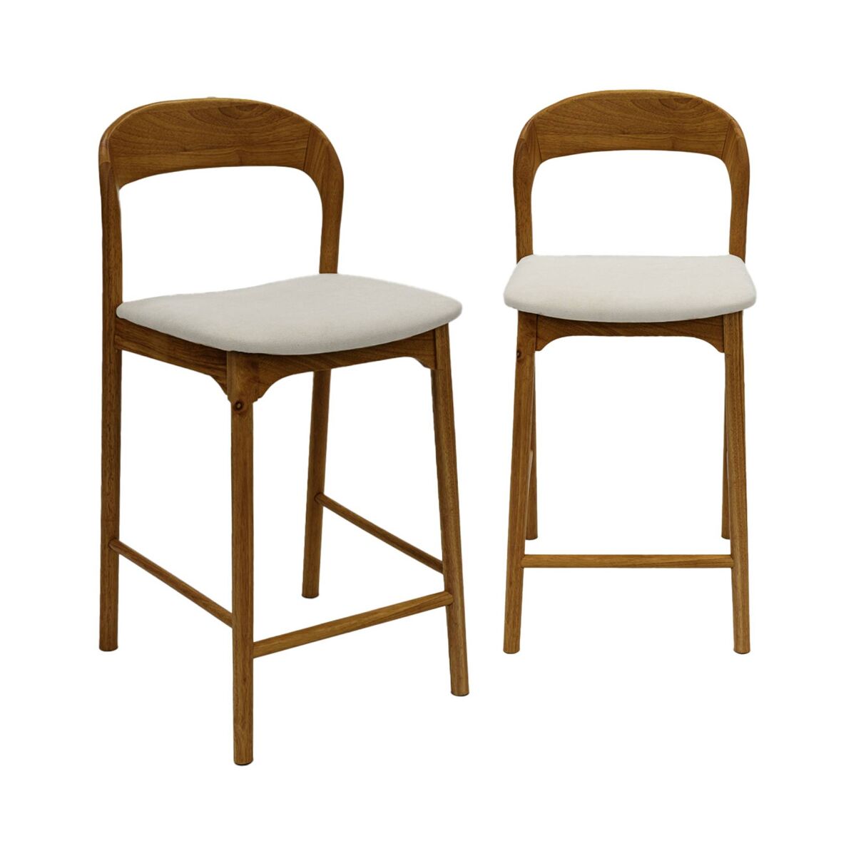 Taburete de bar vintage de madera de hevea y tela, set de 2, athena, nogal, 58.5x46.5x95.5 cm