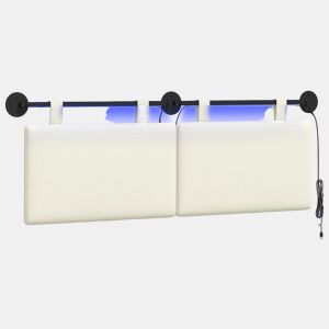 Cabeceira de cama suspensa Com luz LED Creme Tecido de Veludo Cotele