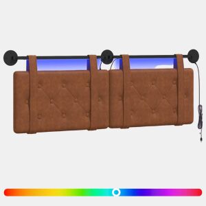 Cabeceira de cama suspensa Com luz LED Castanho PU Antigo