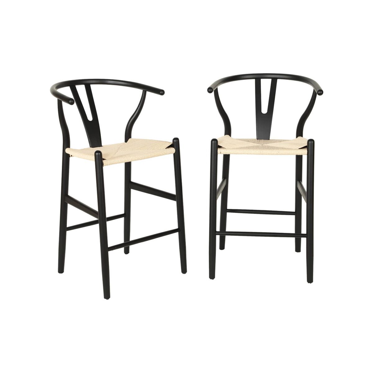 Taburete de bar vintage de madera de haya y cuerdas, set de 2 negro - 55x55x97 cm