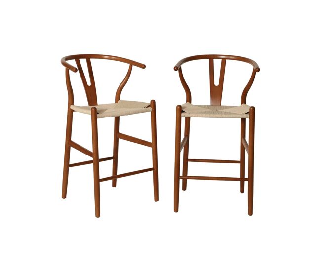 Taburete de bar vintage de madera de haya y cuerdas, set de 2 nogal - 55x55x97 cm