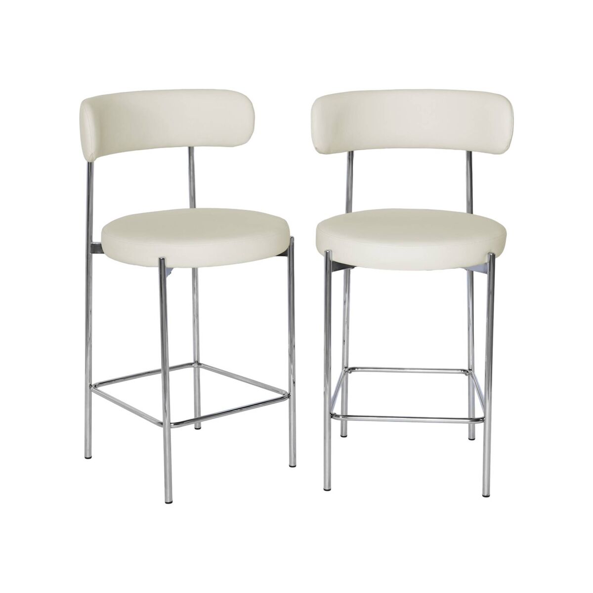 Taburete de bar vintage acero cromado y cuero sintético, set de 2, lola, blanco roto, 51.5x52x96.5 cm