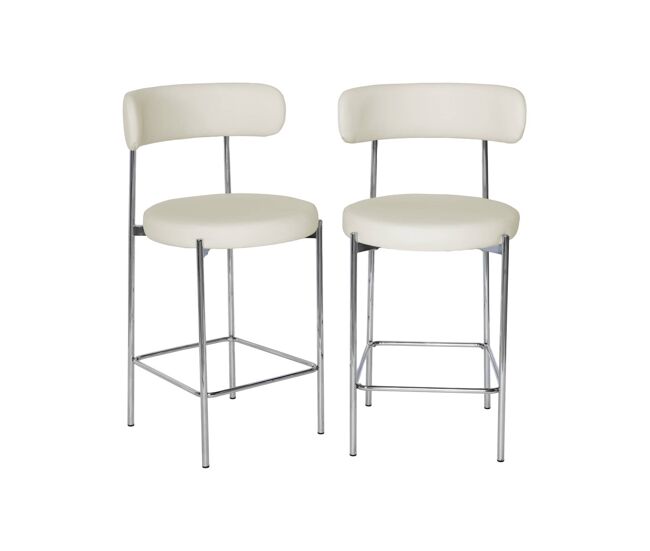 Taburete de bar vintage acero cromado y cuero sintético, set de 2, lola, blanco roto, 51.5x52x96.5 cm