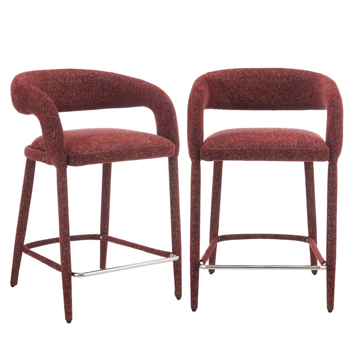 Taburete de bar contemporáneo de tela, set de 2 burdeos - 56x56x86 cm