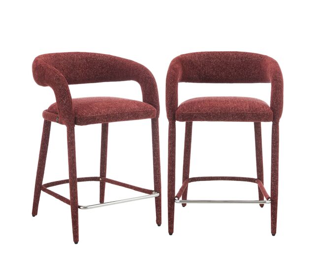 Taburete de bar contemporáneo de tela, set de 2 burdeos - 56x56x86 cm