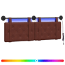 Cabeceira de cama suspensa Com luz LED Marrom Brilhante PU Antigo