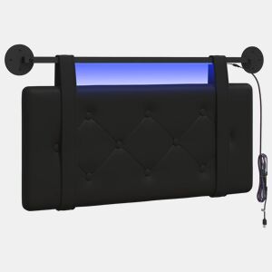 Cabeceira de cama suspensa Com luz LED Preto Couro Sintético