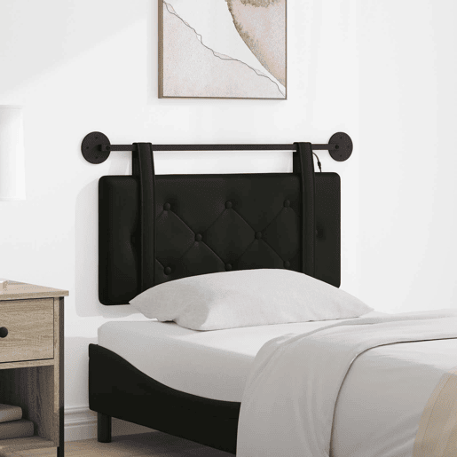 Cabeceira de cama suspensa Com luz LED Preto Couro Sintético