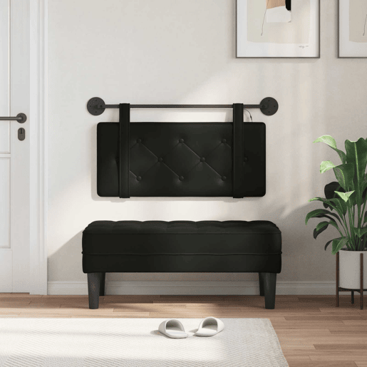 Cabeceira de cama suspensa Com luz LED Preto Couro Sintético