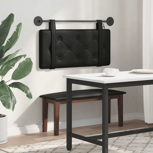 Cabeceira de cama suspensa Com luz LED Preto Couro Sintético