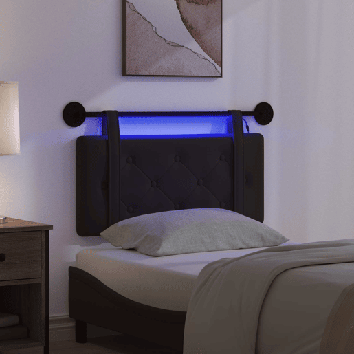 Cabeceira de cama suspensa Com luz LED Preto Couro Sintético