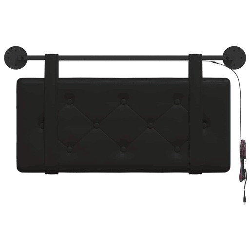 Cabeceira de cama suspensa Com luz LED Preto Couro Sintético