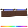 Cabeceira de cama suspensa Com luz LED Castanho Couro Sintético